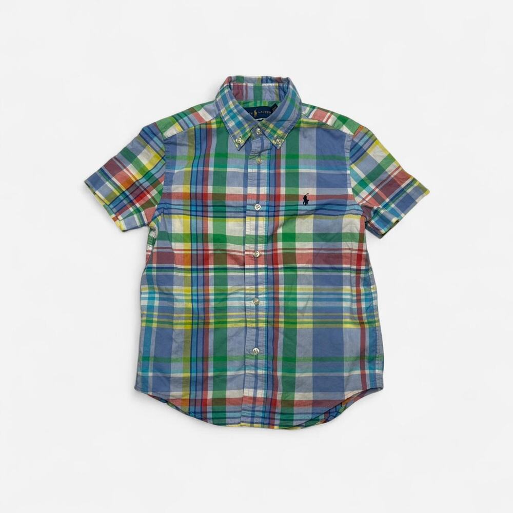 Ralph Lauren Boys Plaid Short Sleeve Button Down Shirt Size 5